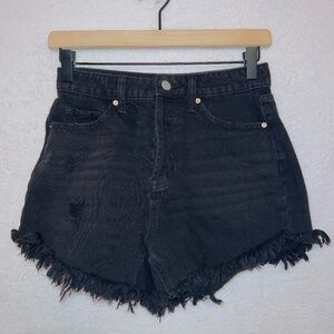 Wild Fable Black Wash Denim Frayed Hem highest Rise Shortie Shorts size 0